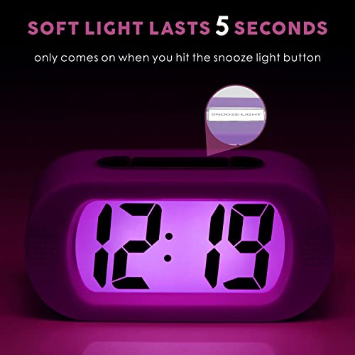 Plumeet Kids Alarm Clock Large Digital LCD Travel Alarm Clocks with Snooze and Night Light - Ascending Sound and Handheld Size - Best Gift for Kids (Purple) - color: Purple