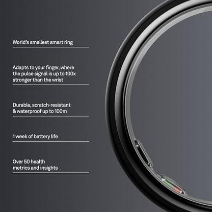 Oura Ring 5 - Stealth - Size 8 - Smart Ring Health Tracker - Sleep, Activity, Women's Health, AI Advisor, 1 Week Battery Life, Oura App, Android & iOS Compatible - color: Stealth, size: 8, style: Ring