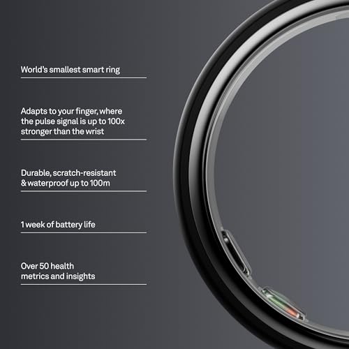 Oura Ring 5 - Stealth - Size 8 - Smart Ring Health Tracker - Sleep, Activity, Women's Health, AI Advisor, 1 Week Battery Life, Oura App, Android & iOS Compatible - color: Stealth, size: 8, style: Ring