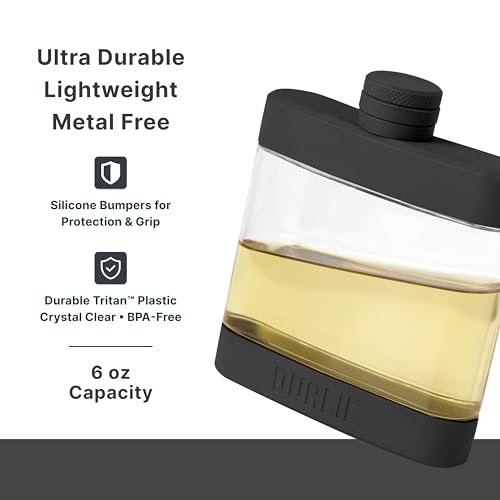 DUALIE 6 oz Hip Flask for Liquor - Shatterproof Alcohol Flasks with Clear Tritan Plastic and Silicone Grip - Flask Gift for Men & Women - Black - color: Black