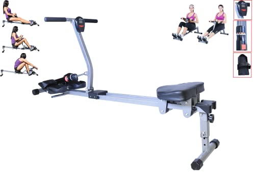 Iron Bar Regatta Rowing Machine Pro Fitness Rower | Smart Compact Rowing Glider 12 Hydraulic Resistance Levels for Full Body Workout Exercise Muscle Cardio Home Gym with LCB Performance Monitor
