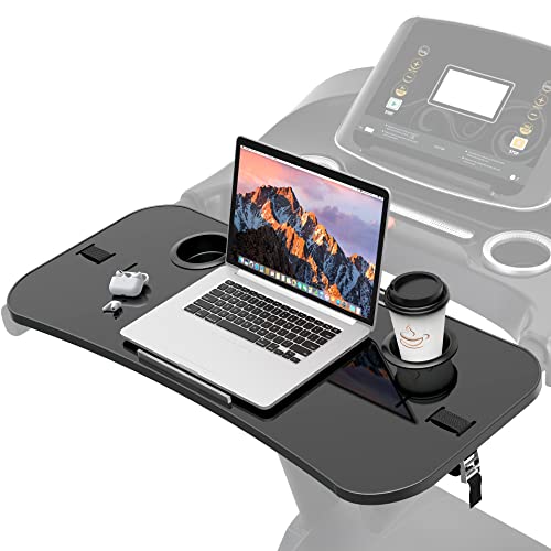 Treadmill Desk Attachment, 36 Inches Tread Tray Workstation Handlebars Platform with Laptop Holder, Cup Tablet Holder, Ergonomic Stand with Cooling Holes(Black) - color: Black