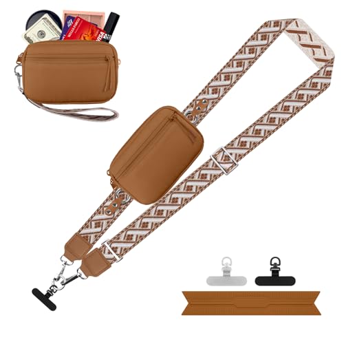 YFWE Clip and Go Strap for Phone with Wallet Crossbody, Adjustable Phone Lanyard with Detachable RFID Wristlet Wallet, Pattern Strap, Bronze(M) - color: Bronze, size: Medium