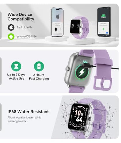 Smart Watch for Women/Men, Bluetooth Calling, Alexa built-in, iOS Android - color: Light Purple