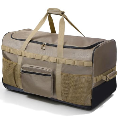 REDCAMP 85L/120L/140L Foldable Duffle Bag with Wheels, Large Travel Duffel Bag - color: Khaki