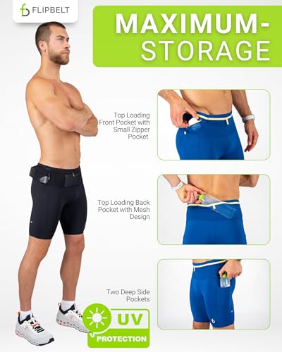 FlipBelt Men's Running Compression Shorts with Built-in Phone Pockets - color: Ouray Black, size: Large