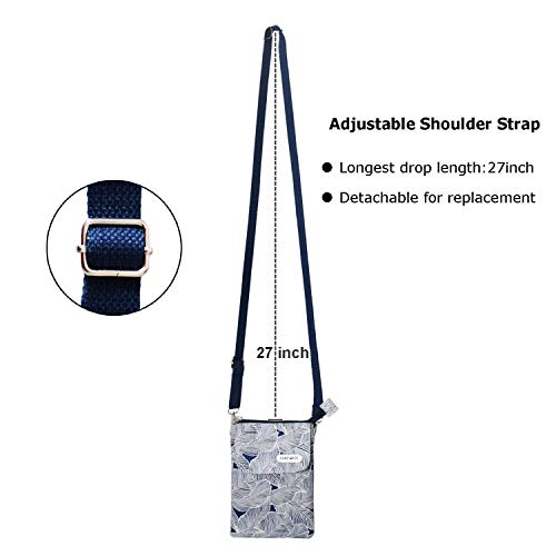 LassZone Canvas Cute Crossbody Bags for Women Mini Shoulder Handbag Cell Phone Purse Wallet Leaves Pattern Coin Pouch - color: Blue