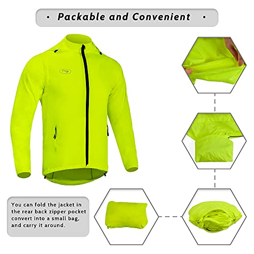 Dooy Men's Cycling Jacket with Detachable Sleeves Windbreaker Jackets Windproof Running Vest Lightweight and High Visibility - color: Yellow, size: X-Large