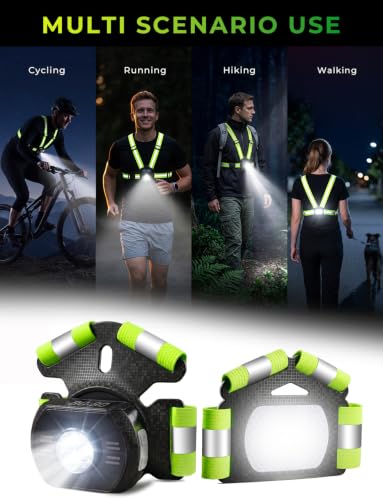 500LM Running Lights for Runners, 360° Reflective Safety Running Vest with Workout Display for Time, Steps & Distance, 45° Adjustable Beam, IPX4 Waterproof, for Night Running/Walking/Cycling/Jogging