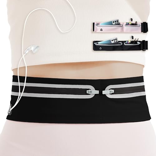 Slim Running Belt for Women Men, No Bounce Waterproof Reflective Adjustable Workout Fanny Pack, Phone Holder for Running, Waist Pack Fits Most Cell Phones