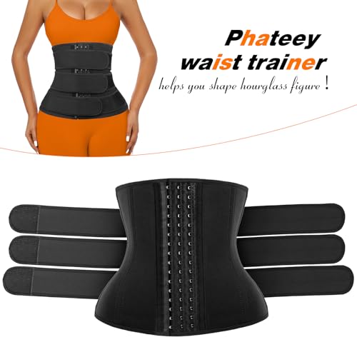 Women Waist Trainer Cincher 3 Straps Tummy Control Body Shaper - color: Black - Hooks - 3 Belts - Sweat Waist Trainer, size: Medium