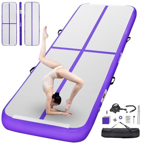 FBSPORT Inflatable Air Gymnastics Mat Training Mats 4/8 inches Thickness Gymnastics Tracks for Home Use/Training/Cheerleading/Yoga/Water with Pump - color: Purple, size: 10ft*3.3ft*4in(3*1*0.1m)