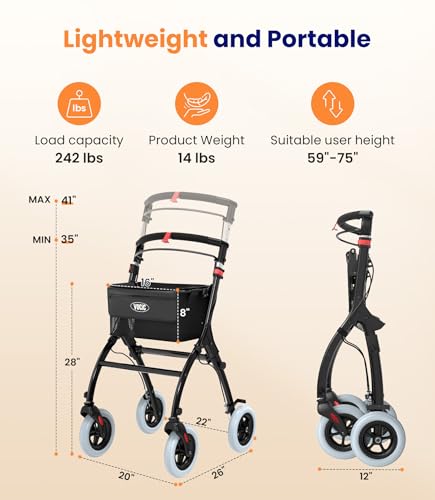 VOCIC Z32 Narrow Walkers for Small Spaces, 8" Quiet Anti-Slip Tires, Tray - color: Black