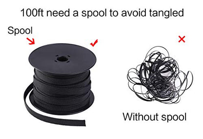 Keco 100ft – 1 inch PET Expandable Braided Cable Sleeve – Wire Sleeving for Audio Video and Other Home Device Cable Automotive Wire - Black - size: 1"-100ft