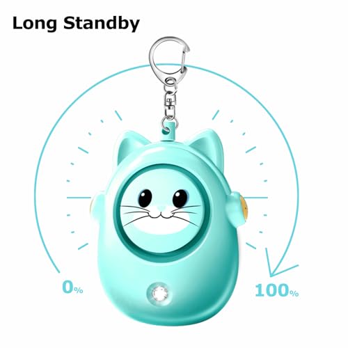 Personal Safety Alarm Keychain, 130dB Loud Siren, LED Light, Cute Cat Design Security Device for Women, Children, Elderly - color: Green