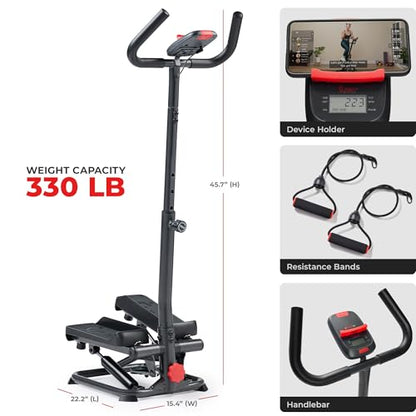 Sunny Health & Fitness Smart Stair Stepper w/Handlebar & Resistance Bands - color: Grey