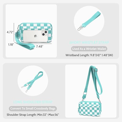 FODOKO Wristlet wallets for Women RFID crossbody bags with 4 Zippers - color: Ice Blue