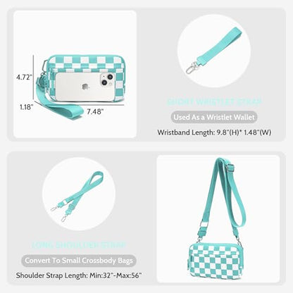 FODOKO Wristlet wallets for Women RFID crossbody bags with 4 Zippers - color: Ice Blue