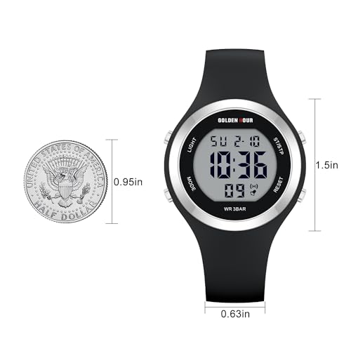 GOLDEN HOUR Waterproof Sport Women's Digital Chronograph Silicone Strap Watch - color: Silver Black