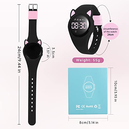 Kids Watch, Digital Watch, Sport Watch with Alarm Clock, Stopwatch, Waterproof Fitness Tracker with No App for Ages 5-12 Children (MEHeipin-Black Pink)