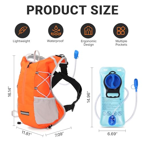 Hydration Backpack with 2L Bladder Water Pack for Hiking Cycling Running - color: orange