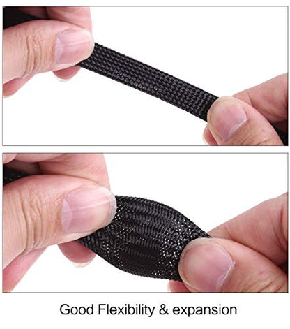 Keco 100ft – 1 inch PET Expandable Braided Cable Sleeve – Wire Sleeving for Audio Video and Other Home Device Cable Automotive Wire - Black - size: 1"-100ft
