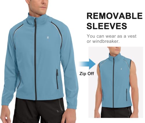 Little Donkey Andy Mens Packable Cycling Jacket Removable Sleeves & Hood - color: Blue, size: Large