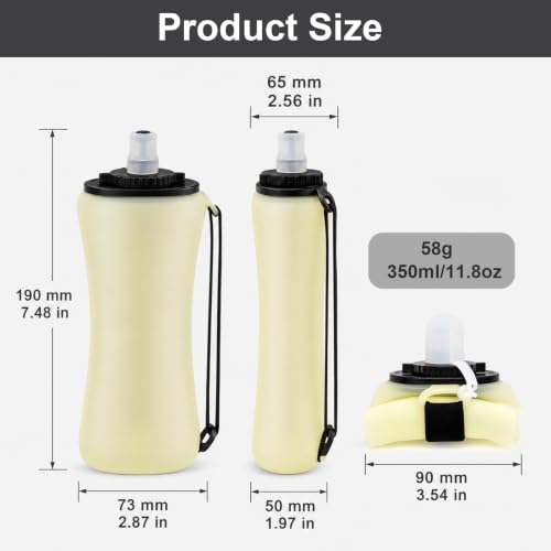 Handheld Running Water Bottle, 11.8OZ Collapsible Water Bottle - color: Yellow