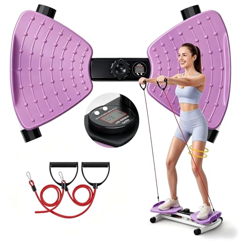 Waist Twister Machine Exercise, Ab Twister Board with the Smart LED Digital Monitor, Abs Workout for Slim Waist and Core Ab Exercise, Noiseless Home Gym Equipment for Women Men - color: purple