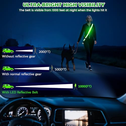 LED Reflective Belt Sash, Rechargeable LED Light Night Safety Walking Gear, High Visibility Adjustable Reflective Gear for Runners Walkers Cyclists at Night (Green) - color: Green