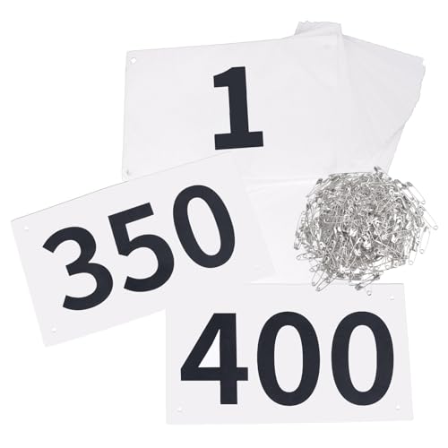 TRIWONDER Tyvek Running Bib Competitor Numbers with Safety Pins, Running Numbers Paper Tags 1-500, Tearproof and Waterproof 4 x 7 Inches for Marathon Races and Events Sports Games (1-400) - color: Black&white [4"x7"] 1-400