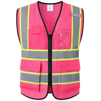 Hi Vis Reflective Safety Vest for Men Women,EK175,Hot Pink,L - color: Pink, size: Large