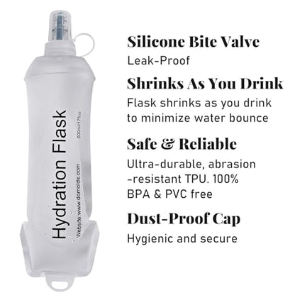 2Pcs 500ml Soft Flask, TPU Collapsible Soft Water Bottle for Hydration Pack, Running Vest, Leak-Proof Folding Water Bottle for Hiking Cycling Climbing Jogging- Wihte - color: 500ML Wihte