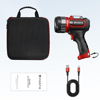FORTO Rechargeable Spotlight 1400 Lumens – Zoomable Handheld LED Flashlight, 8H Battery, 2700ft Beam, Adjustable Focus & Stand for Camping Hunting Emergency – Great Gift - color: Red