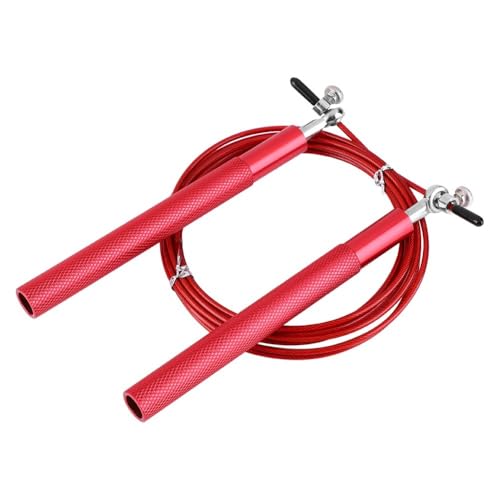 Aluminum Alloy Jump Rope with Ball Bearings – Skipping Rope for Speed Training, Non-Slip Grip and Adjustable PVC Cable - color: Red