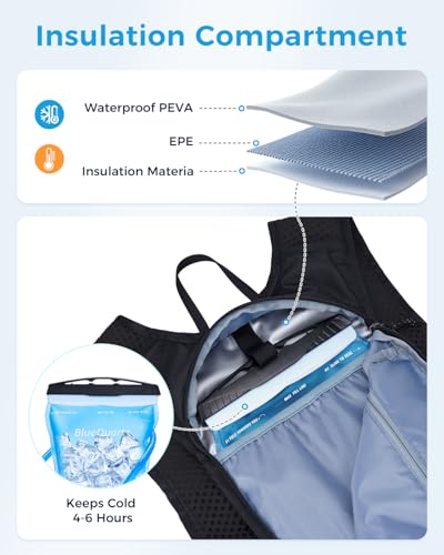 Blue Quartz Hydration Backpack with 2L Water Bladder, Hiking Water Pack with Insulated Compartment for Women Men, Lightweight Running Hydration Vest with Phone Pocket for Cycling, Biking - color: Black