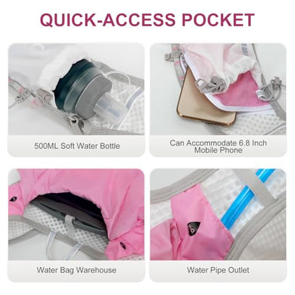 IX INOXTO Running Vest Hydration Backpack, Lightweight Running Backpack Hydration Pack with 1.6L Water Bladder Daypack for Trail Running Hiking Cycling Race Marathon for Women Men - color: Pink
