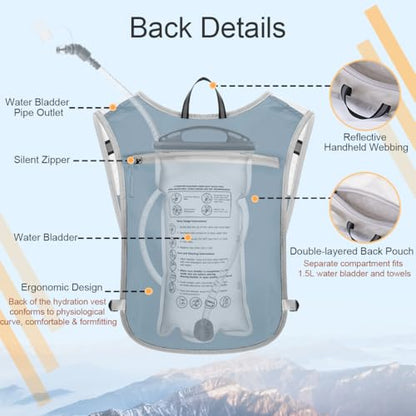 Running Vest Hydration Backpack for Men Women, Lightweight Breathable Hydration Packs, Adjustable Chest Straps Daypack, Reflective Water Running Vest for Marathon, Trail, Hiking, Cycling - color: Blue