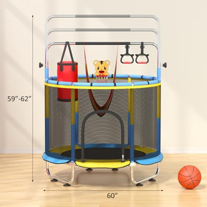 60” Trampoline for Kids,500lbs Capacity Indoor&Outdoor Toddler Trampoline - color: Yellow&Blue
