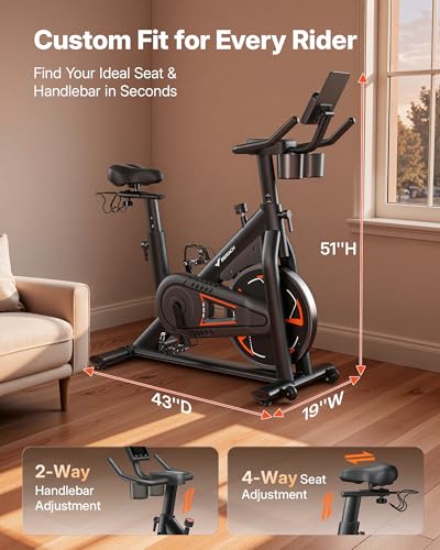 MERACH Exercise Bike, Magnetic Resistance, 330lbs Capacity - color: Orange
