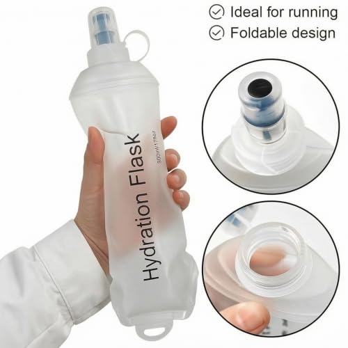 Collapsible TPU Soft Water Flask, BPA Free Lightweight Reusable Portable Water Bottle, Foldable Hydration Flask for Running Hiking Cycling Marathon Outdoor Activities (transparent) - color: transparent