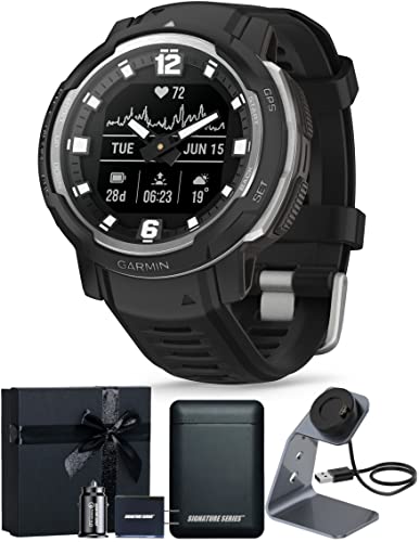 Garmin Instinct Crossover, Rugged Hybrid Multisport GPS Smartwatch, Black | Heart Rate Monitor, Analog Hands and Digital Display, Up to 28 Day Battery Life with Signature Series Gift Bundle - color: Standard - Black, style: Signature Gift Bundle
