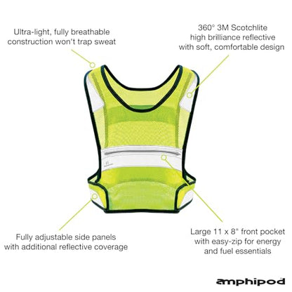 Amphipod Full-Visibility Reflective Vest, Outdoor Safety Running Gear - color: Hi-viz Green, size: Large