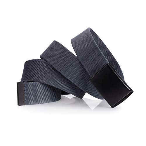 Mile High Life Cut To Fit Canvas Web Belt Size Up to 52" with Flip-Top Solid Black Military Buckle - color: 1 Pack Dark Gray