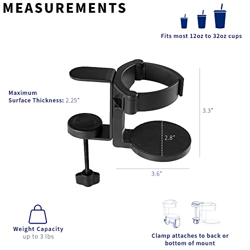 VIVO Black Clamp-on Desk and Bed Cup Holder, Mount-CUP1