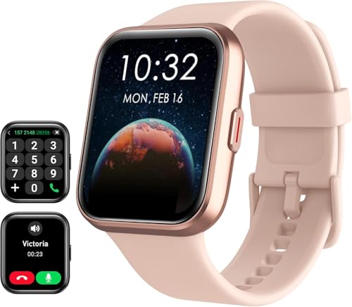 Tensky Smart Watch for Women Android & iPhone, Alexa Built-in, 1.8" Touch Screen Fitness Tracker with Answer/Make Calls, 3ATM Waterproof Heart Rate/Sleep/SpO2 Monitor, Pedometer, 100+ Sport Modes - color: Rose Pink