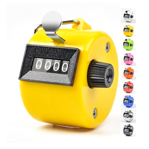 Clicker Counter, 4-Digit Clicker Counter, Hand Tally Counters Clicker Pitch Counter for Counting, Knitting, Coaching, Golf, Lap, Fishing - color: Yellow