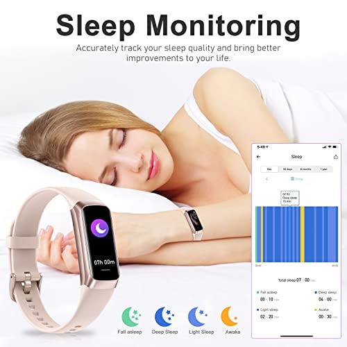 Zeacool Fitness Tracker with 24/7 Heart Rate, Blood Oxygen Blood Pressure Sleep Monitor, Activity Trackers 5 ATM Waterproof,Step Calorie Counter Pedometer Health Smart Watch for Women Men - color: Pink