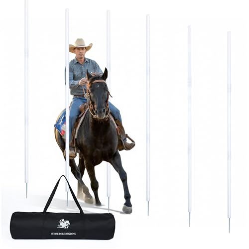 6 Pcs 6FT Pole Bending Poles for Horses, Adjustable Equestrian Sports Training Equipment for Horses, Agility Poles for Horses, Soccer, Football, Dog - color: White, size: Ground-mounted