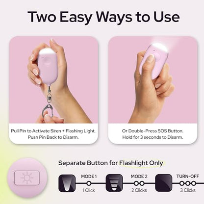 Weten Rechargeable Personal Alarm Keychain - 130dB Siren, LED Light - 3Pack Personal Safety Alert for Women to Carry - Panic Button Alarm for Security - Rape Whistle for Self Defense (Pink&Blue&White) - color: J - Pink&blue&white